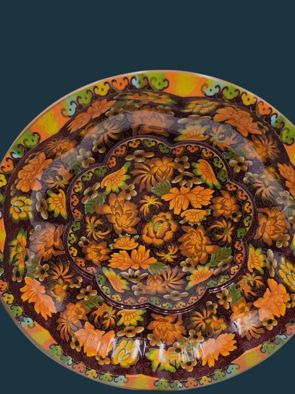 Vintage Daher England 1971 Metal Tin Round Bowl Tray Platter 10 1/4